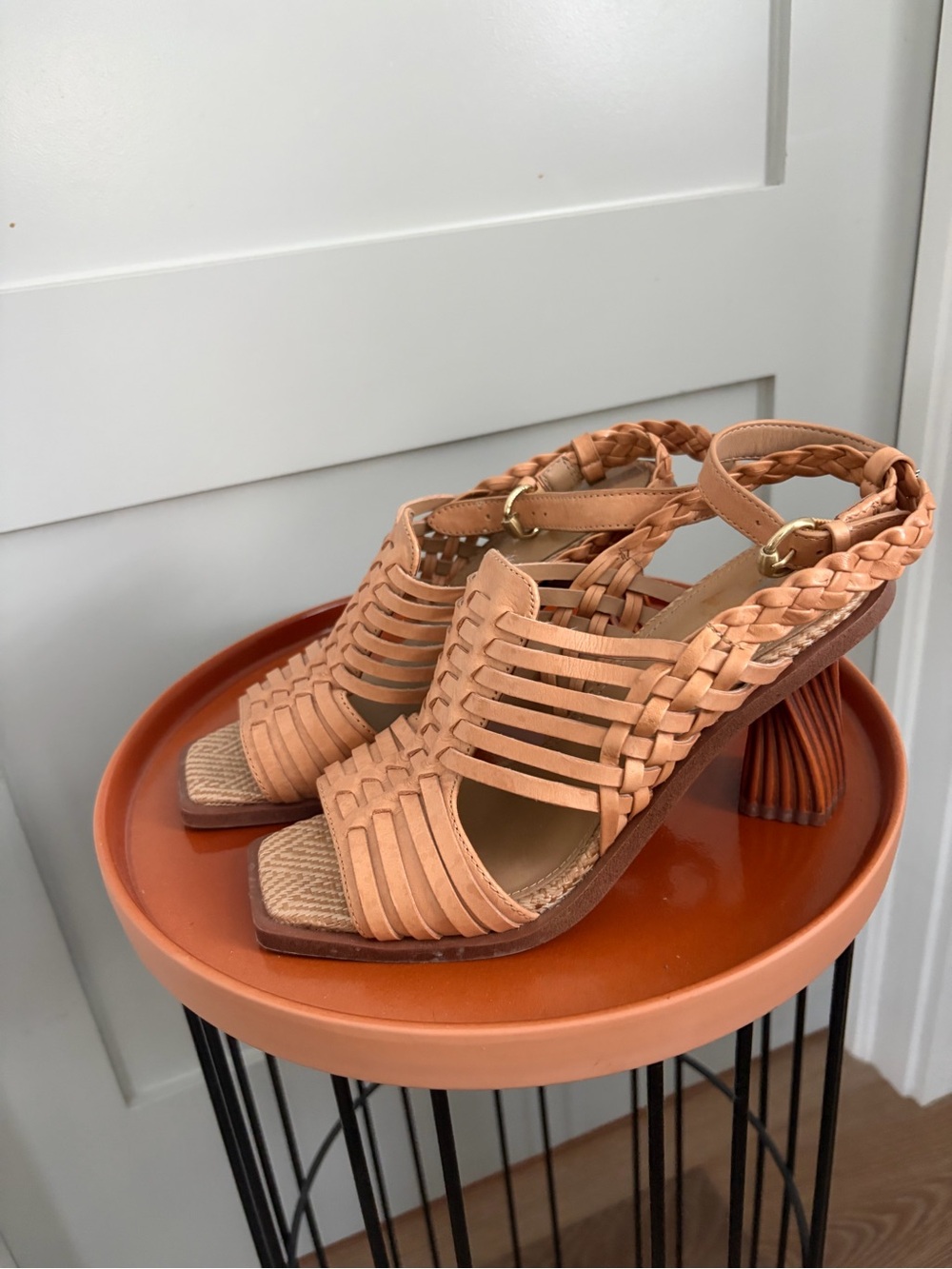 Sam Edelman Leather Braided Slingback Heeled Sandals - Tan